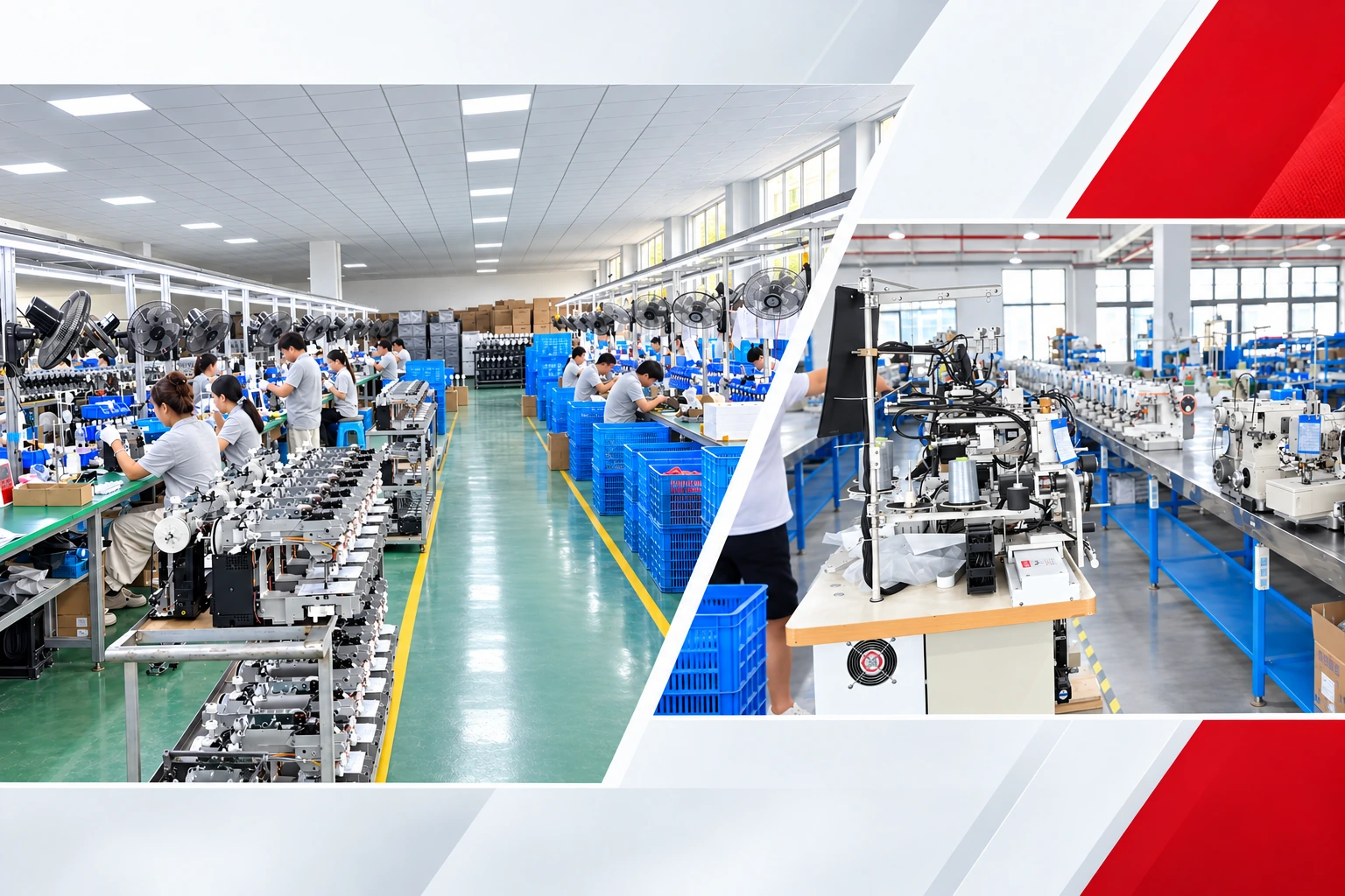 Sewing equipment assembly, composed from company workshop photographs