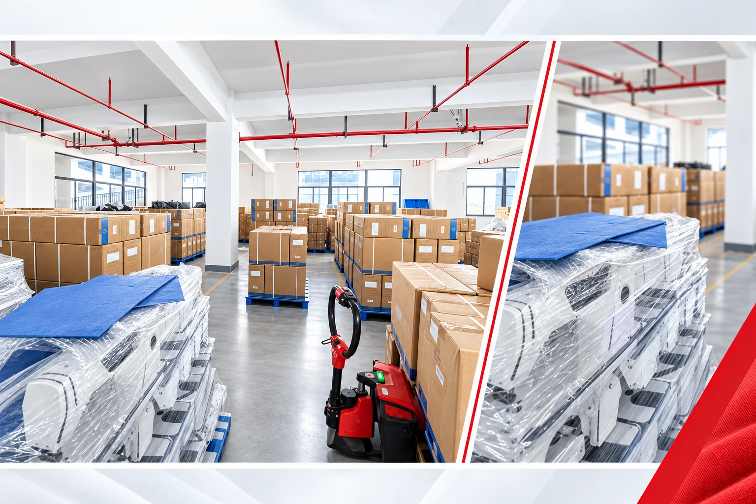 Equipment packaging and storage, composed from company photographs