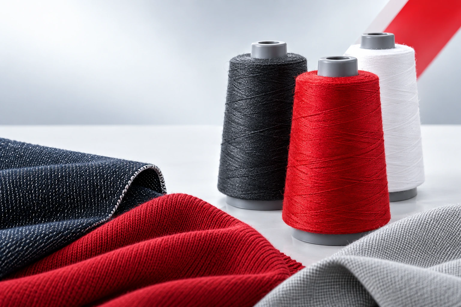 Thread cones and fabric textures for sewing equipment selection