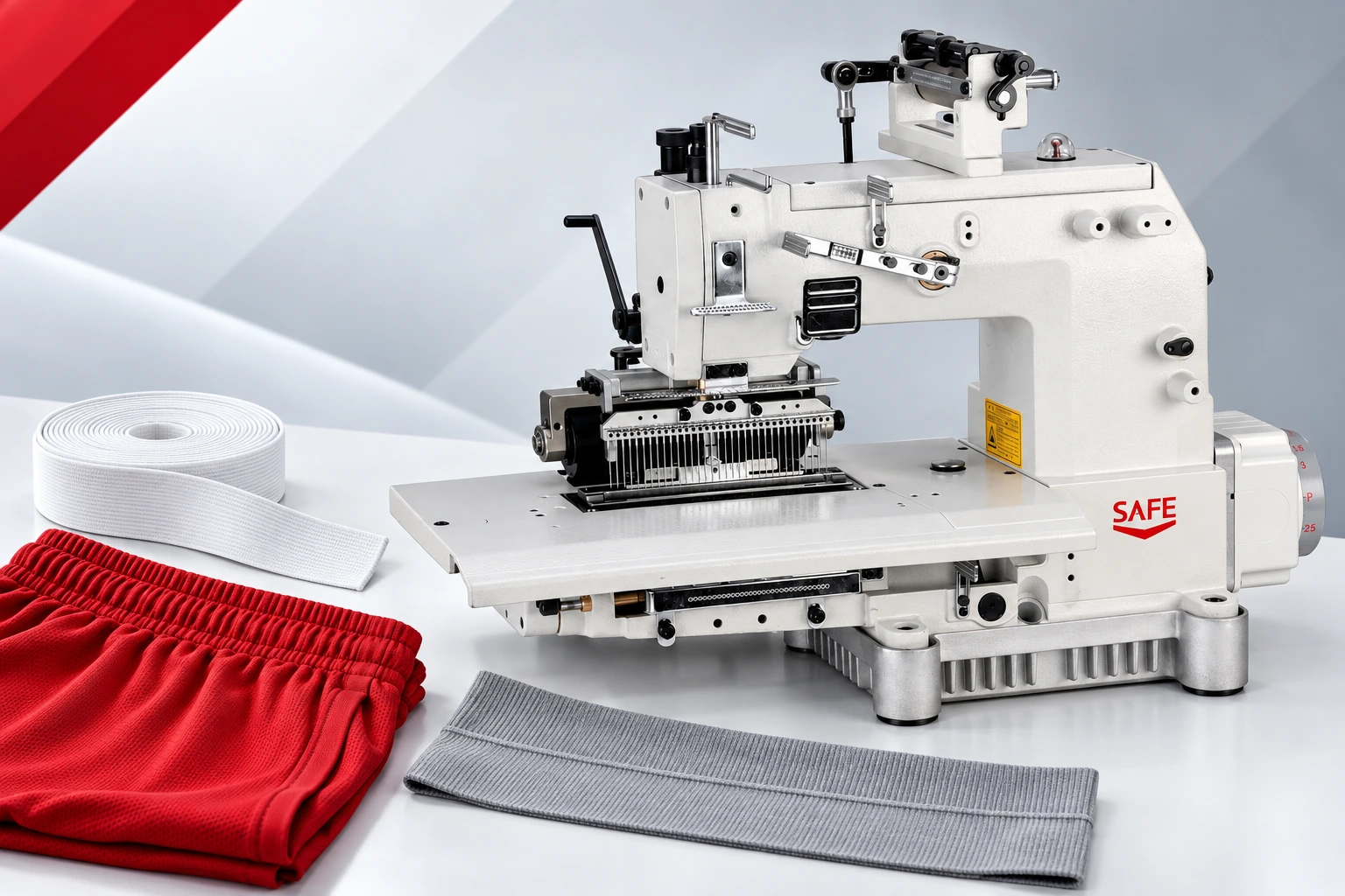 Multi-needle sewing equipment with elastic and waistband materials