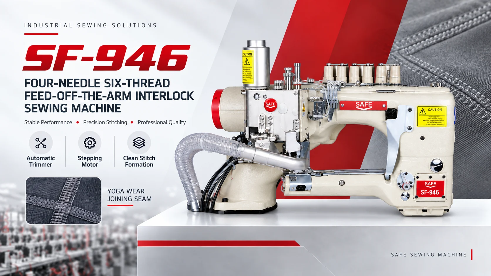 SAFE SF-946 industrial sewing machine promotional banner