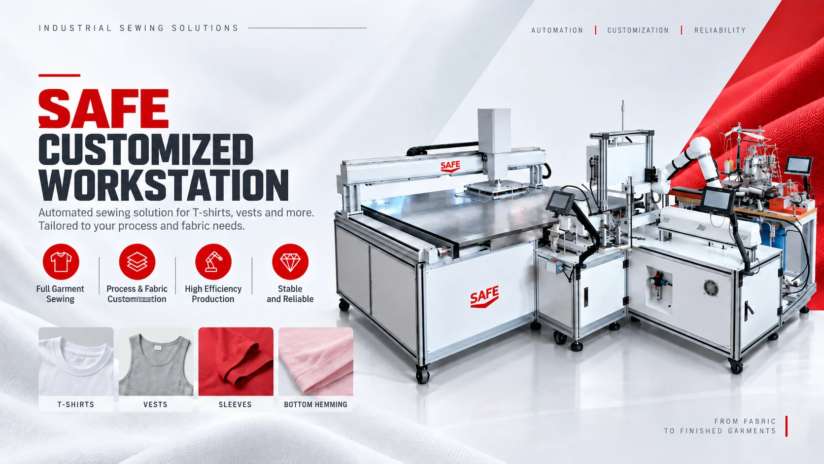 SAFE customized sewing workstation and customization service banner
